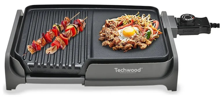 Gratar electric Teppan Yaki Techwood TTG-3326/2, 1600W, 33x26 cm, Acoperire neaderenta, Termostat, Negru