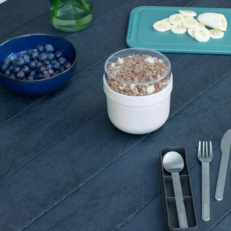 Bol alimentar mic dejun Brabantia Make&Take 1006298, 500+180 ml, Inchidere cu infiletare, FaraBPA, Gri