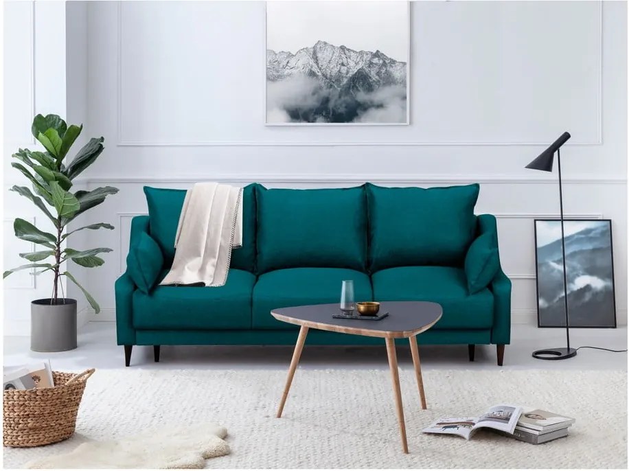 Canapea extensibilă cu spațiu pentru depozitare Mazzini Sofas Ancolie, turcoaz, 215 cm