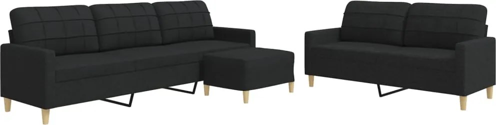 vidaXL Set de canapele cu taburet, 3 piese, negru, textil