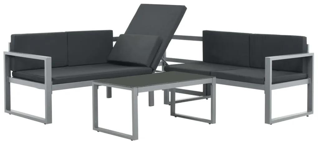 Set mobilier de gradina cu perne 3 piese negru aluminiu