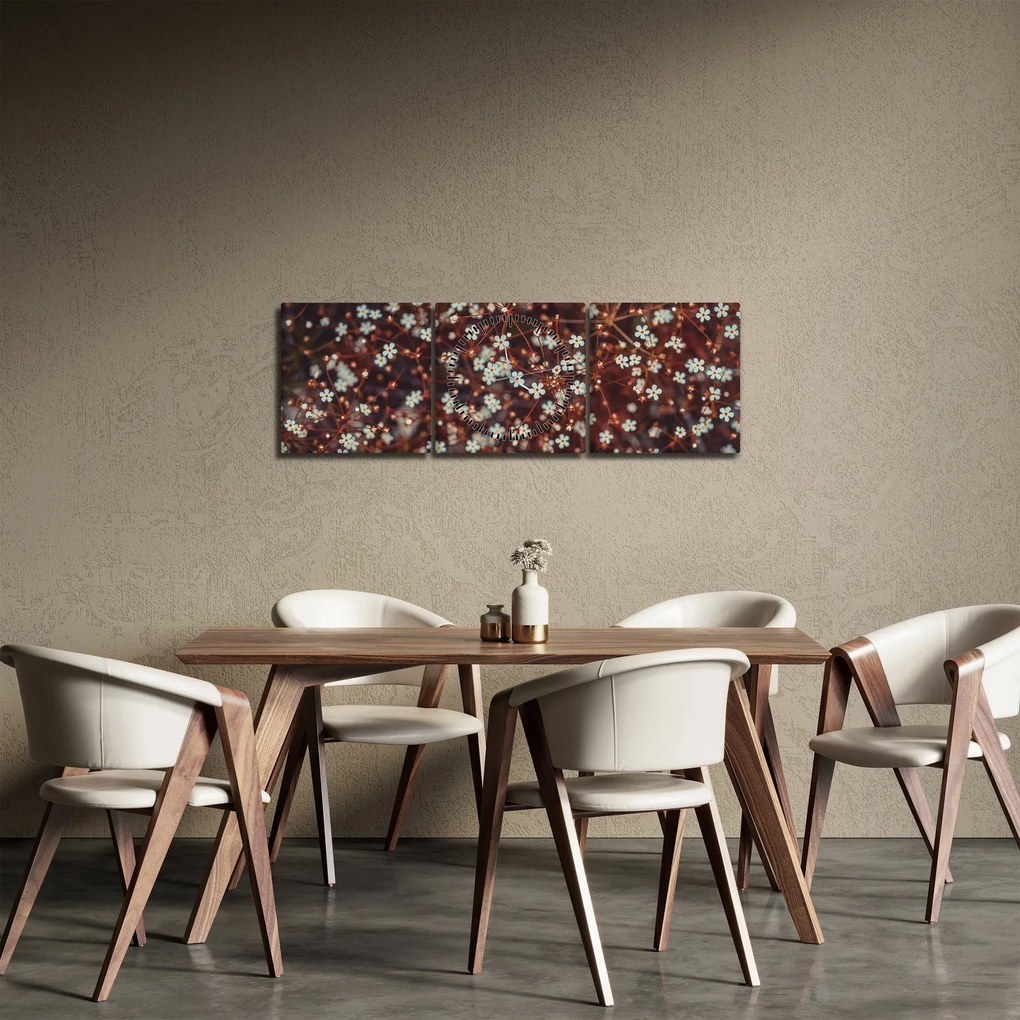 Tablou cu floare de nu mă uita (cu ceas) (90x30 cm)