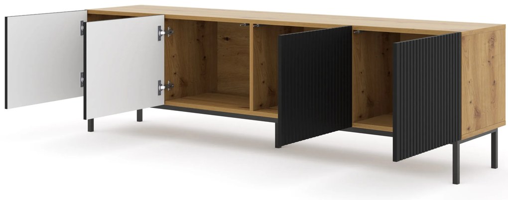 Masă TV 4D 200 Rowanna (Stejar artisan + Negru). 1125016