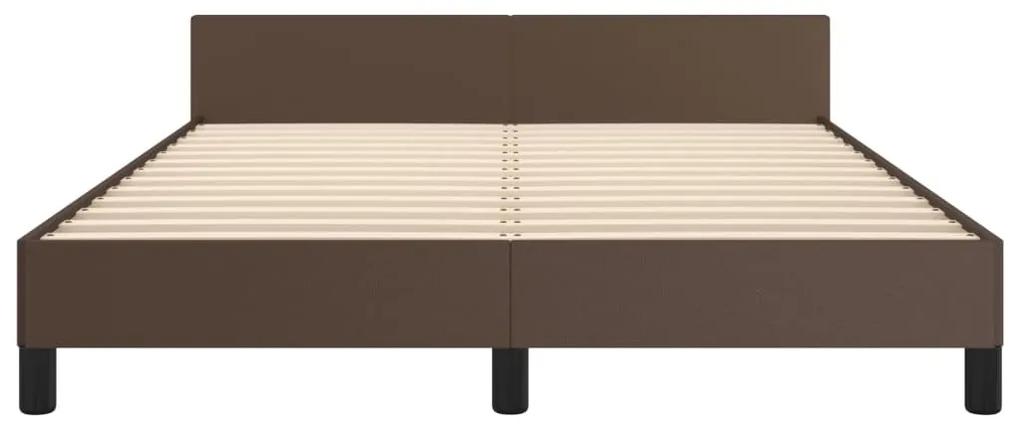 Cadru de pat cu tablie, maro, 140x190 cm, piele ecologica Maro, 140 x 190 cm, Design simplu