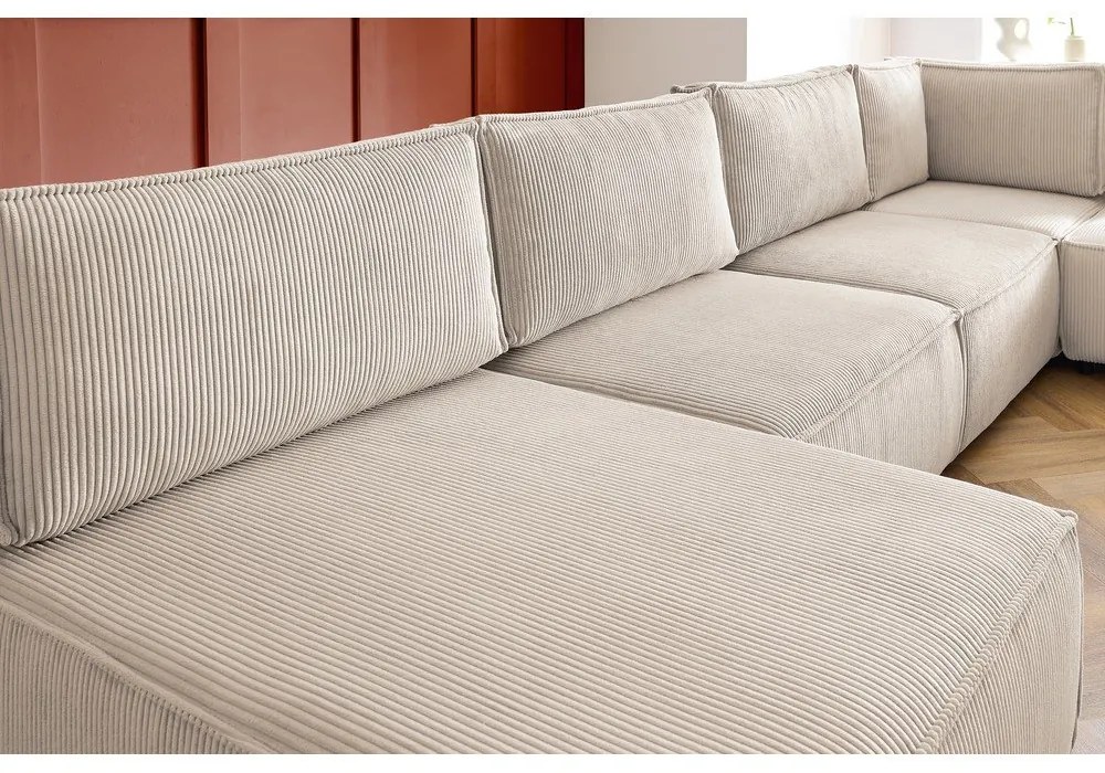 Colțar crem cu tapițerie din catifea reiată (în formă de "U"/cu colț variabil) Nihad modular – Bobochic Paris