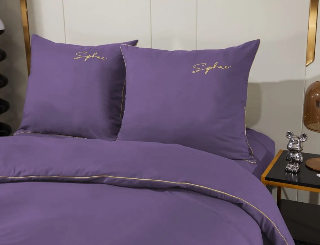 Cearșaf de pat din microfibra cu broderie violet SOPHAE Dimensiune lenjerie de pat: 70 x 80 cm | 140 x 200 cm