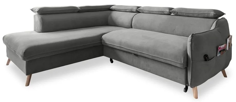 Colțar gri deschis extensibil cu tapițerie din catifea (cu colț pe partea stângă ) Sweet Harmony – Miuform