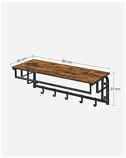 Cuier de perete, Vasagle, Maro Rustic, LCR102B01, 30 x 80 x 27 cm