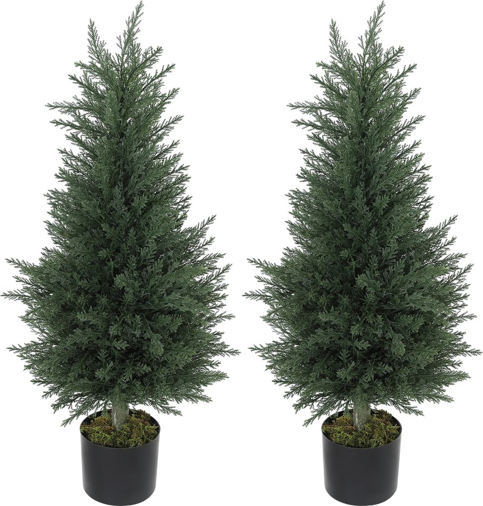 Outsunny Set 2 Plante Artificiale de Chiparos cu 362 Frunze și Ghiveci cu Ciment și Mușchi, Plante Rezistente la UV, Ø40x90 cm, Verde | Aosom Romania