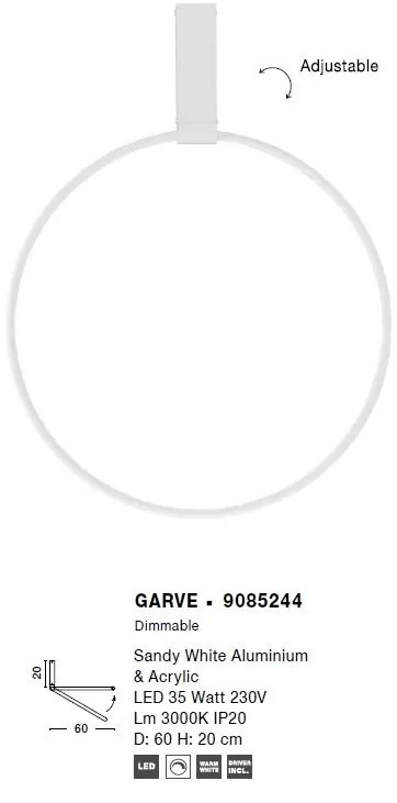 Lustra/Plafoniera LED ajustabila design modern GARVE White 60cm