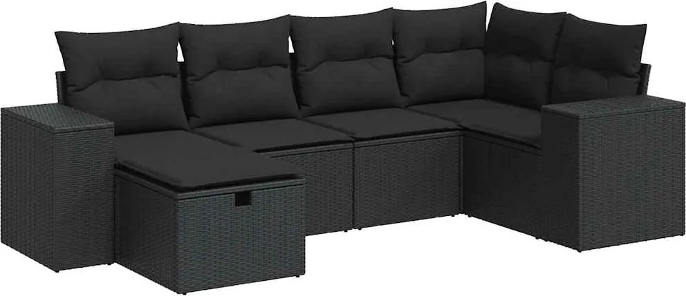 vidaXL Set mobilier de grădină cu perne, 6 piese, negru, poliratan