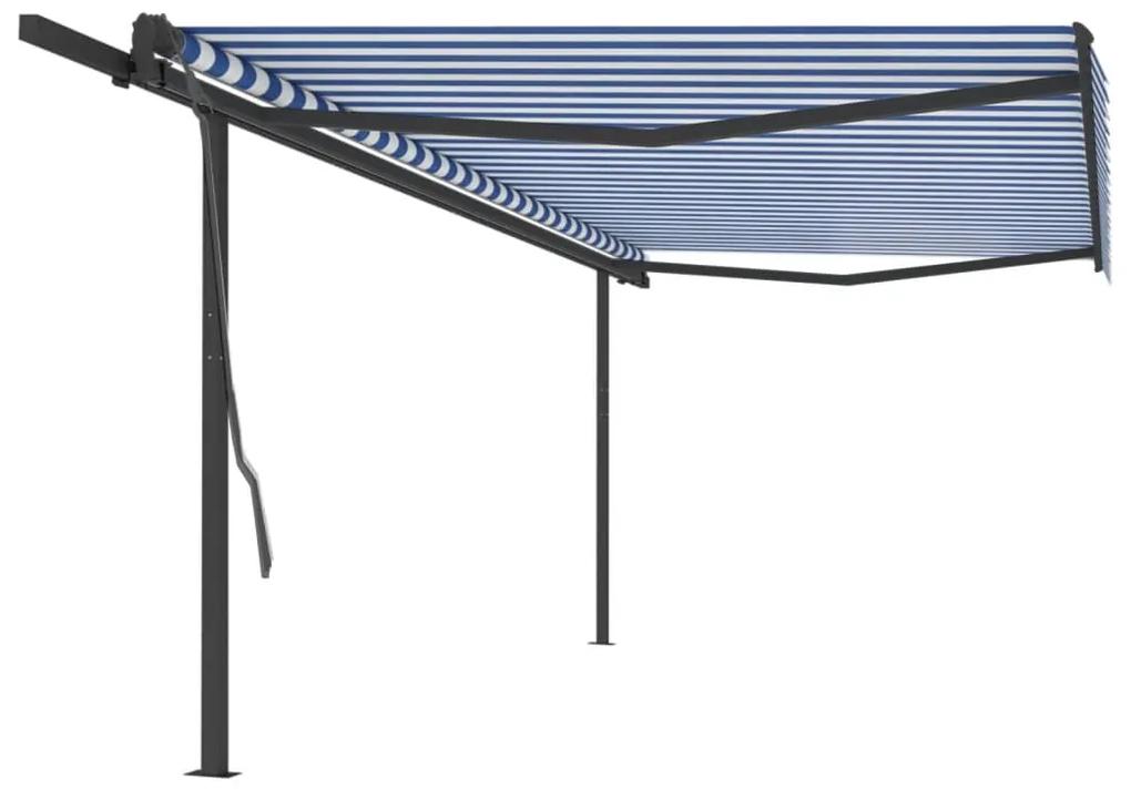 Copertina retractabila manual, cu stalpi, albastru  alb, 5x3 m Albastru si alb, 5 x 3 m