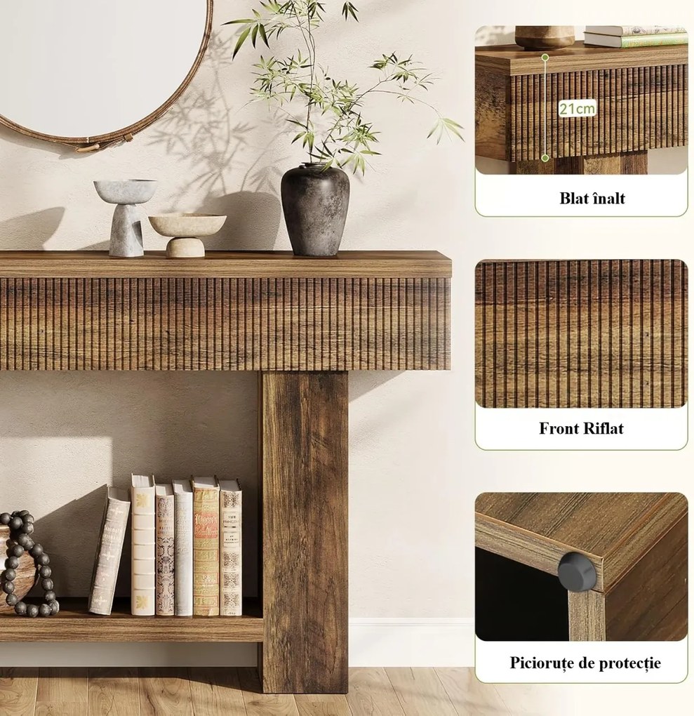 MAM30 - Masa Consola, 140 cm, masuta hol cu Front Riflat, living, dining, dormitor - Maro