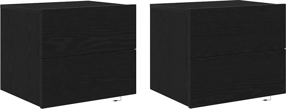 vidaXL Dulap de noapte cu sertar 2 pcs Stejar Negru 50 x 39 x 41 cm