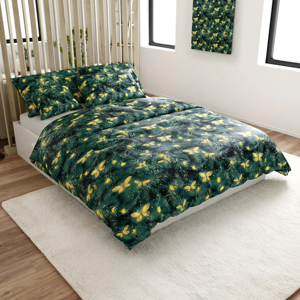 Lenjerie cocolino YELLOW BUTTERFLY verde inchis Dimensiune lenjerie de pat: 70 x 90 cm | 140 x 200 cm