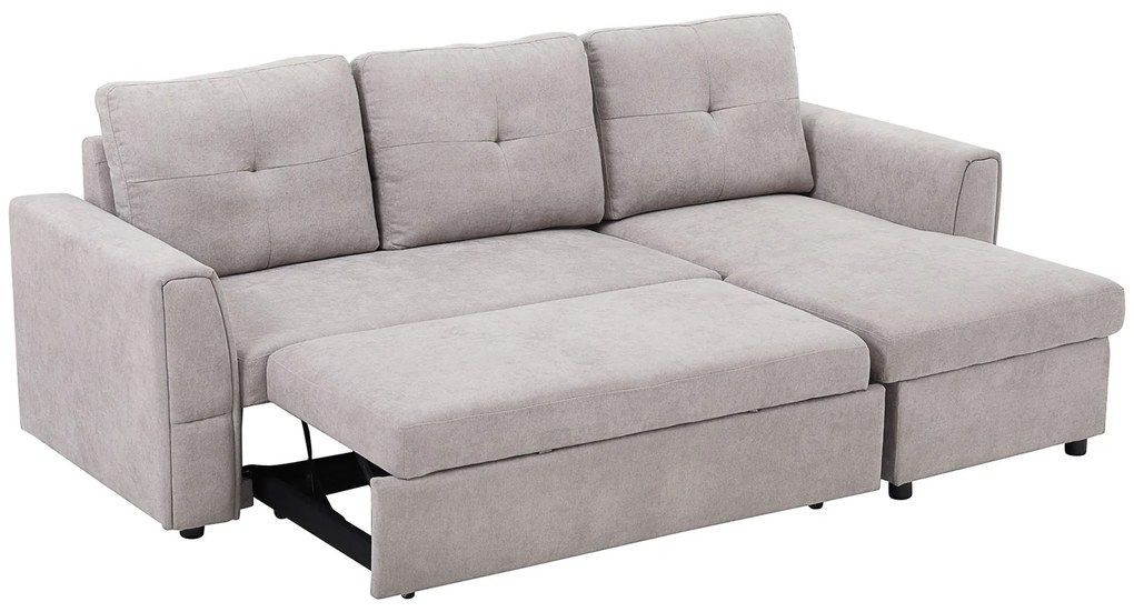 HOMCOM Canapea extensibilă de 3 locuri cu funcție de pat, canapea extensibilă cu șezlong, tapitată, Gri | Aosom Romania