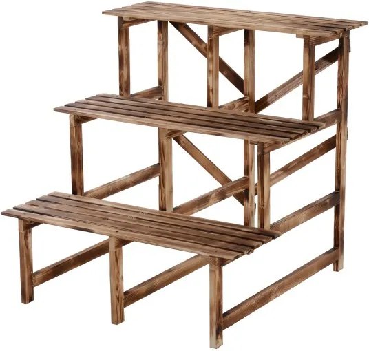 Raft ghivece plante cu 3 etajere Lemn brad 80 x 80 x 80 cm