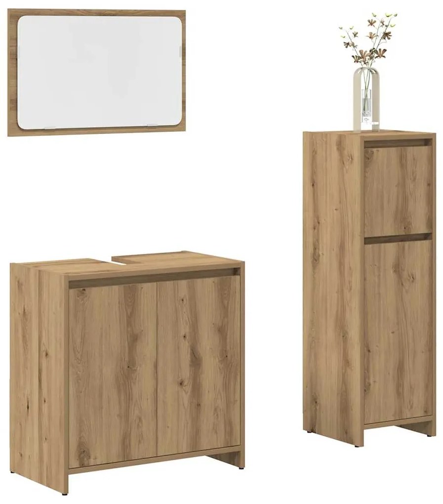 vidaXL Set mobilier de baie, 3 piese, stejar artizanal, lemn prelucrat