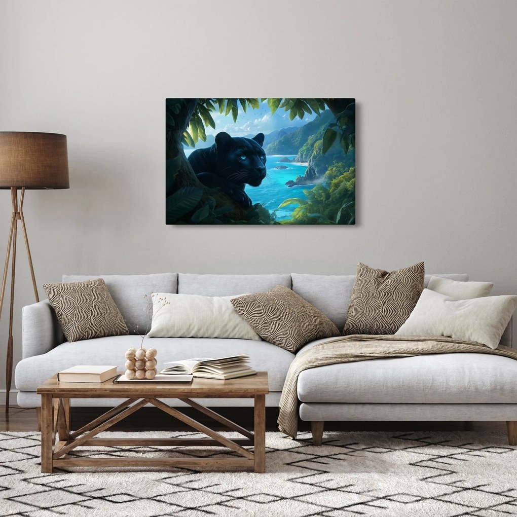 Tablou - Pantera neagră în junglă (90x60 cm)