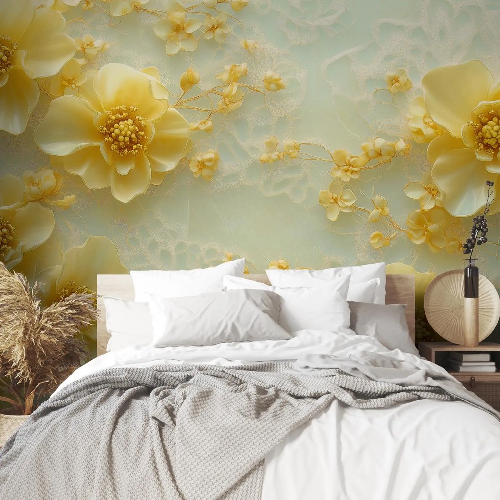 Fototapet - Flori galbene delicate 3D (147x102 cm)