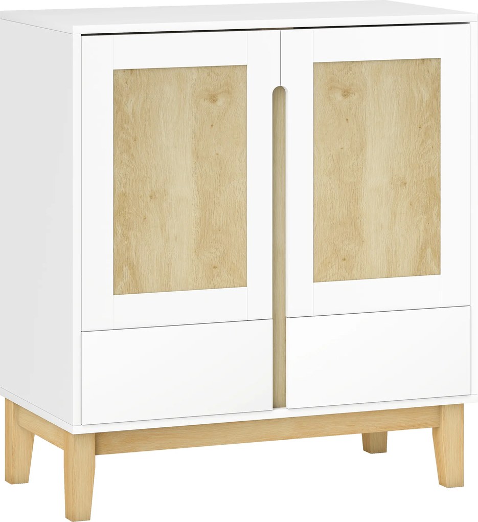 HOMCOM Bufet, mobilier de depozitare cu 2 uși, 2 sertare și raft reglabil, 80 x 40 x 86 cm, alb și stejar | Aosom Romania