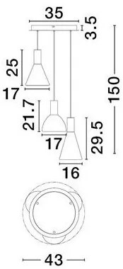 Lustra moderna cu 3 pendule LED, Metal, Sticla, Fumuriu, Voi