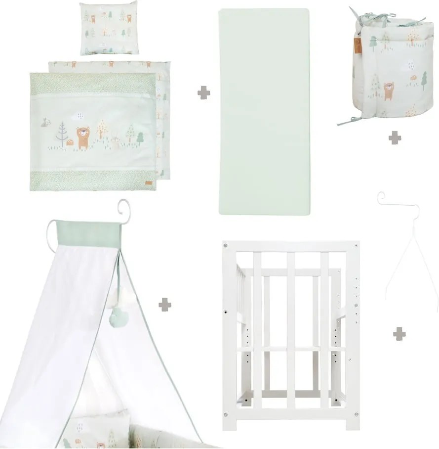 Pătuț leagăn alb cu înălțime reglabilă/atașabil 90x45 cm Woodland Buddies – Roba