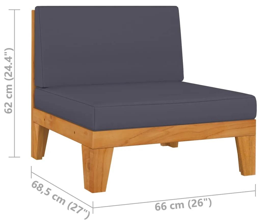 Canapea de mijloc modulara, perne gri inchis, lemn masiv acacia 1, Morke gra, canapea de mijloc