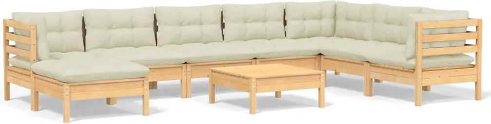 vidaXL Set mobilier grădină cu perne crem, 9 piese, lemn masiv de pin