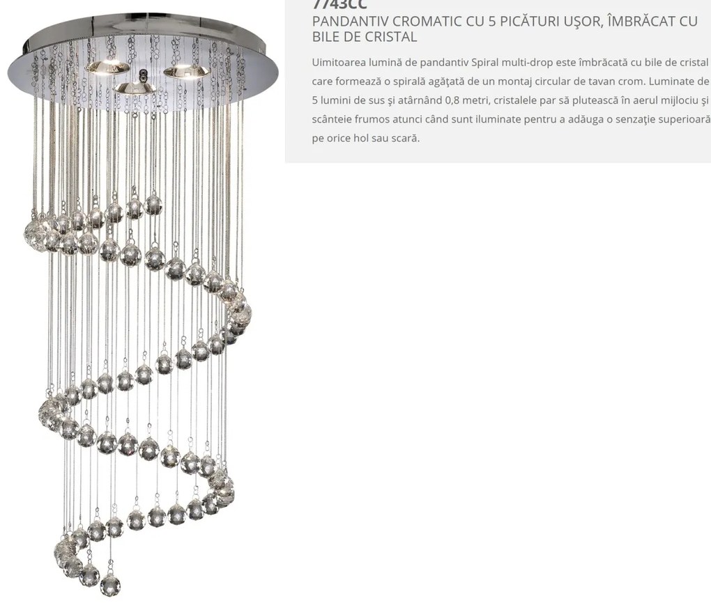 Lustra cristal design modern 39cm Hallway 5L 7743CC SRT