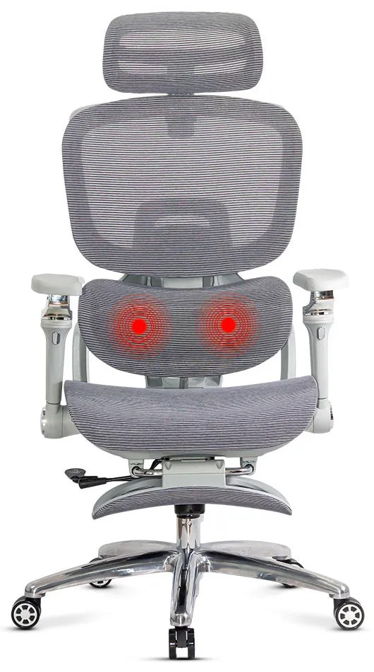 Scaun ergonomic gri de birou cu suport lombar încălzit cu masaj și șezut cu ventilație SYYT 9521