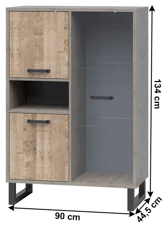 Zondo Vitrină Bareni 2D1W (stejar nisipiu + gri). 1034125