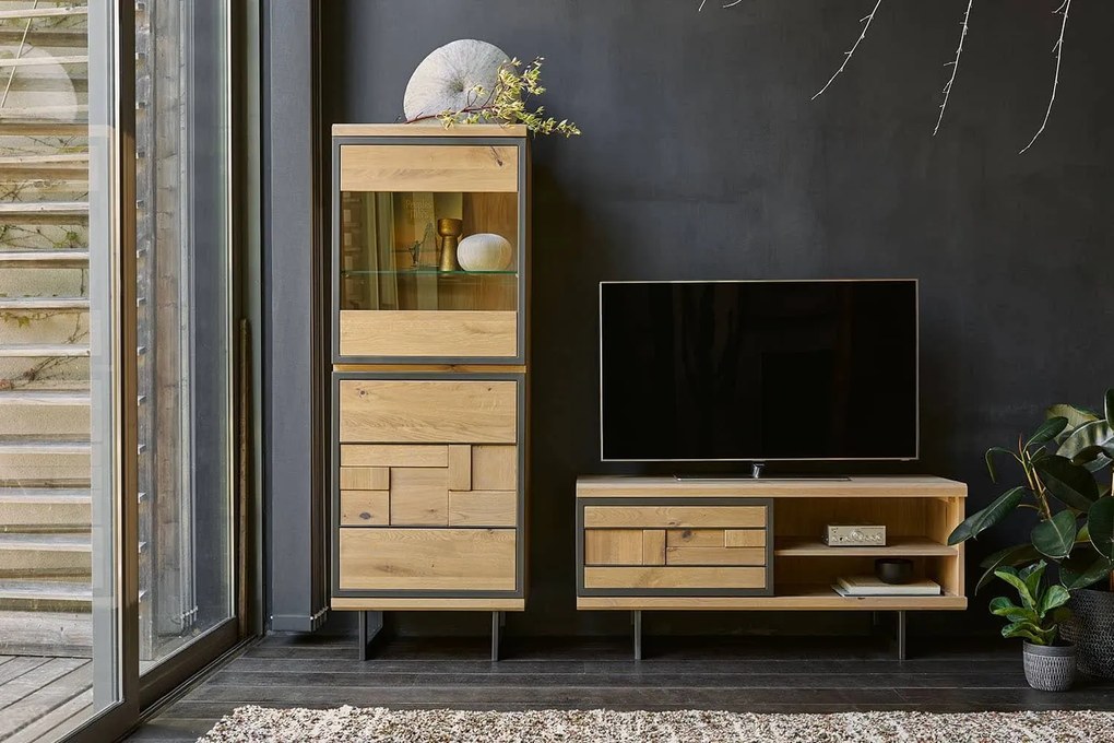 Comodă lemn masiv Înaltă Prime Personalizabilă, 166 × 42 × 60 cm - Tabac