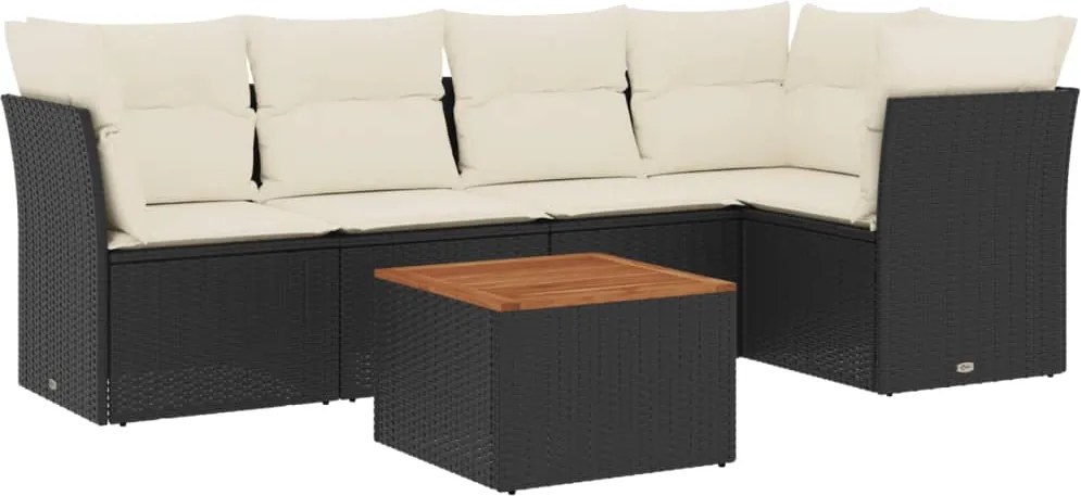 vidaXL Set mobilier de grădină cu perne, 6 piese, negru, poliratan