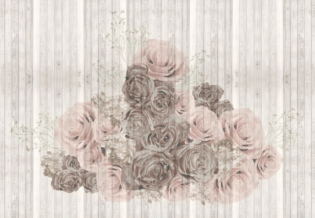 Fototapet - Flori in scânduri de lemn (147x102 cm)
