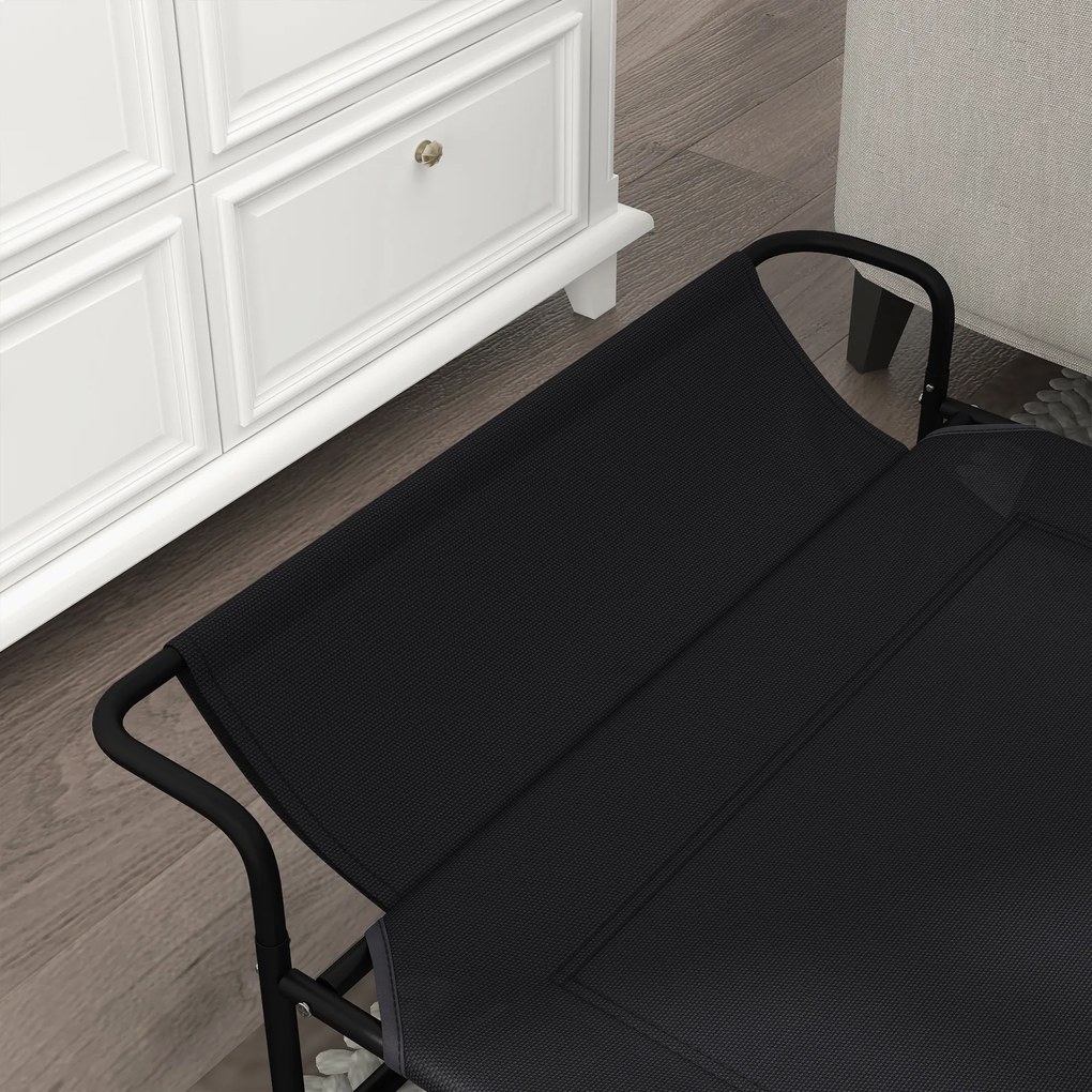 PawHut Pat Ridicat pentru Câini, Pat de Camping pentru Câini și Pisici cu Tetieră, Material Texteline Respirabil, pentru Interior și Exterior, 106 x 81 x 33 cm, Negru | Aosom Romania