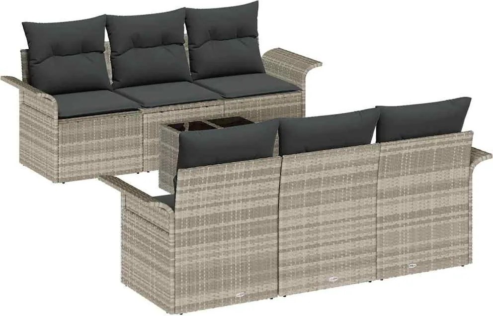 vidaXL Set de canapele pentru grădină 7 pcs Gri deschis poliratan