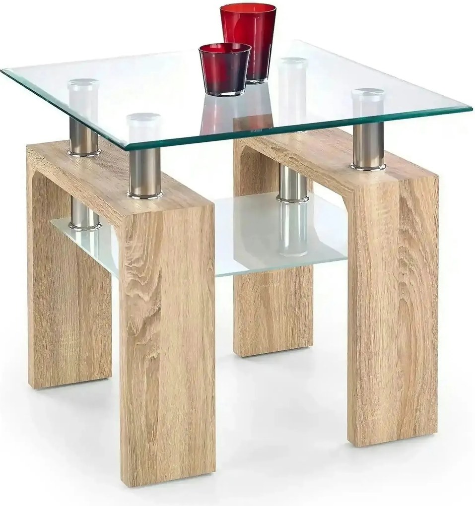 Masuta cafea DIANA H, transparent/stejar sonoma, 60x60x55 cm