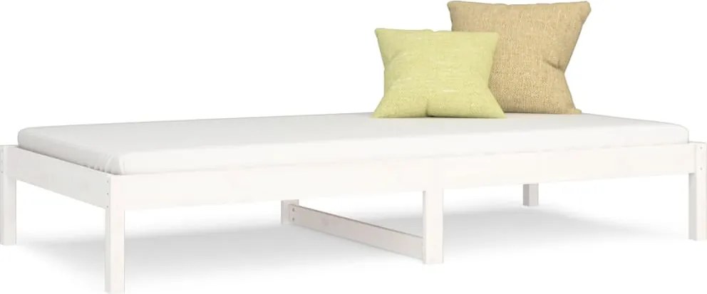 vidaXL Pat de zi fără saltea, alb, 90x200 cm, lemn masiv pin