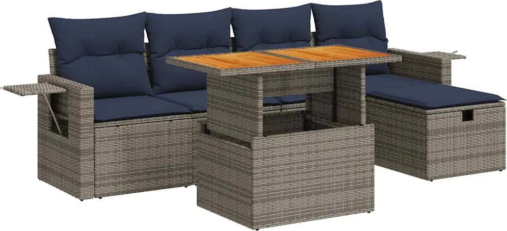 vidaXL Set mobilier grădină cu perne 6 piese gri poliratan/lemn acacia