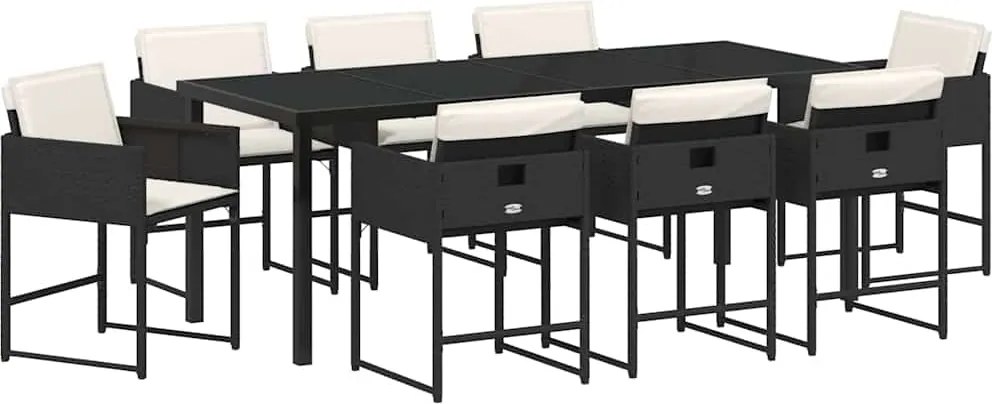 vidaXL Set de masă pentru grădină cu pernă 9 pcs Negru poliratan