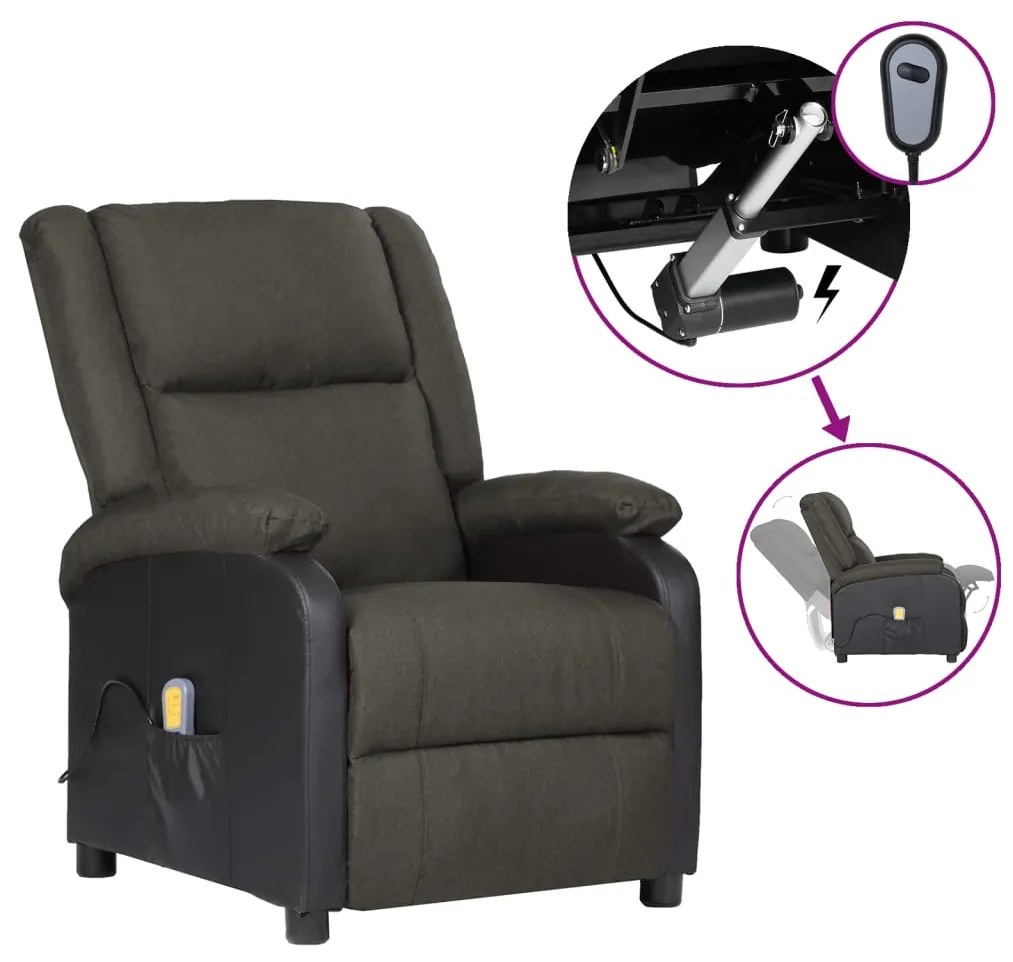 3098377 vidaXL Fotoliu de masaj electric, gri închis, piele ecologică/textil