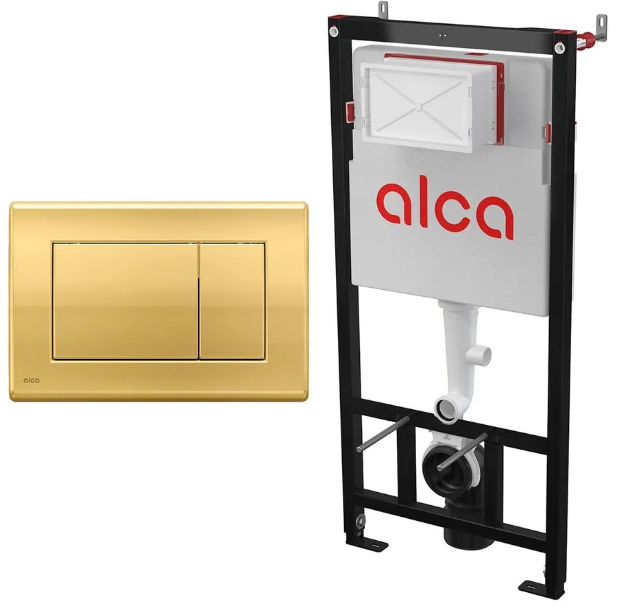 Set rezervor WC cu cadru incastrat Alca AM101/1120 si clapeta de actionare Basic M275 auriu
