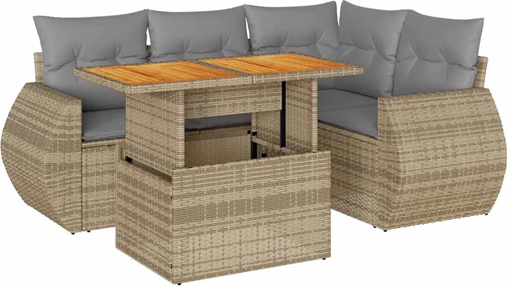 vidaXL Set canapele de grădină cu perne, 5 piese, bej, poliratan