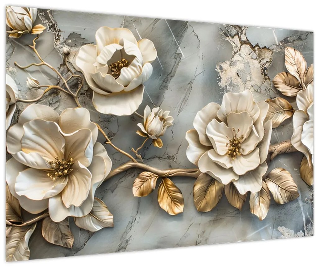 Tablou - Marmură de fundal cu flori (90x60 cm)