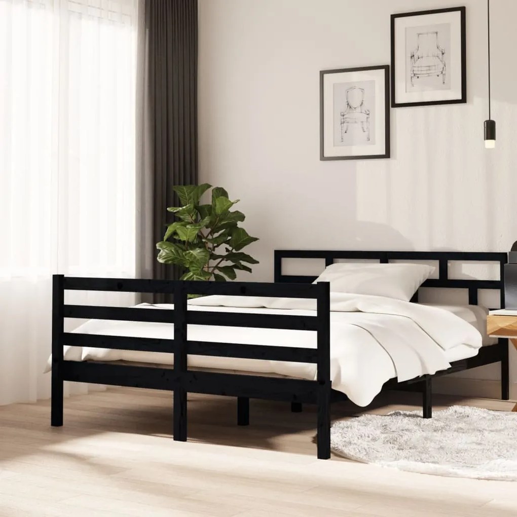 3101267 vidaXL Cadru de pat,negru, 140x190 cm,lemn masiv de pin