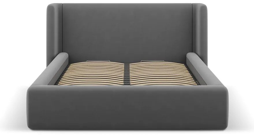 Pat matrimonial gri tapițat cu spațiu de depozitare cu somieră 140x200 cm Jason – Windsor &amp; Co Sofas