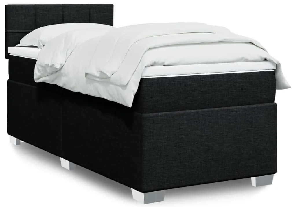 vidaXL Pat box spring cu saltea, negru, 100x200 cm, textil