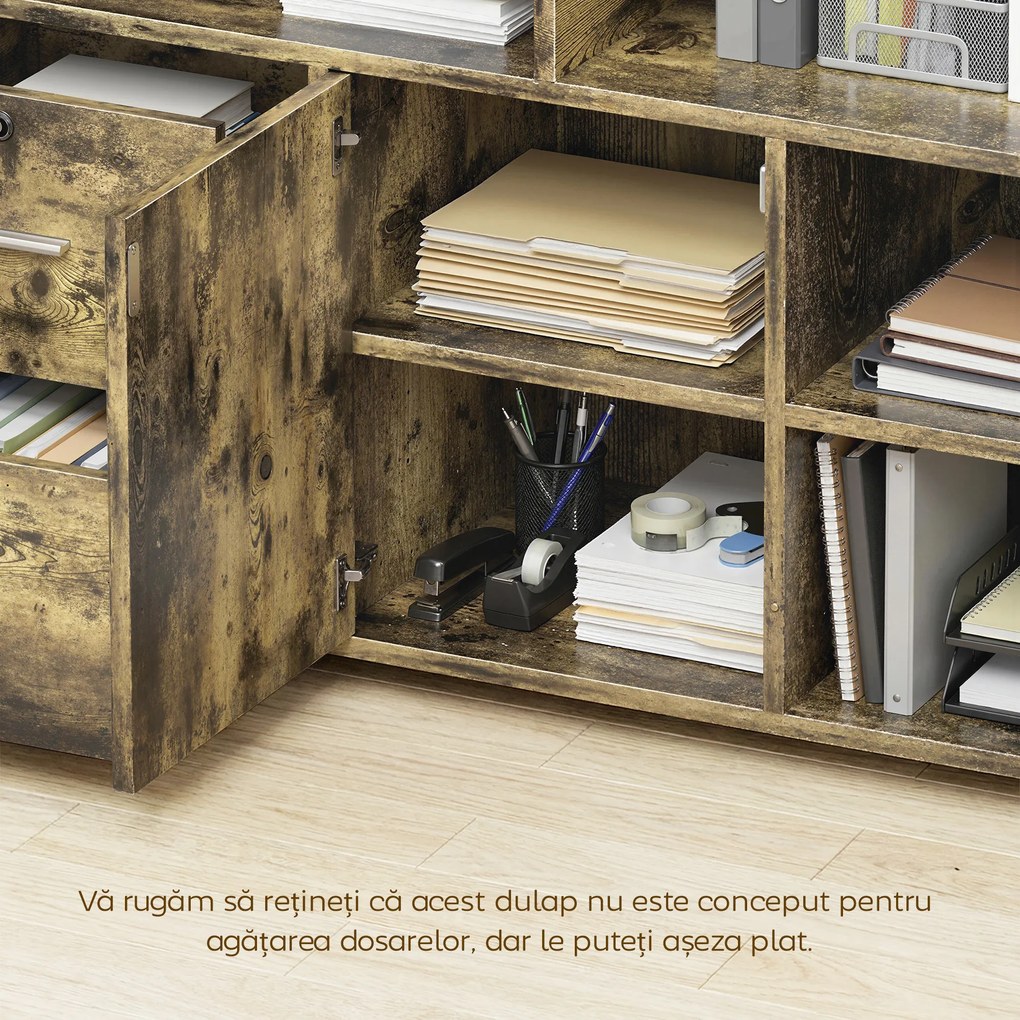 HOMCOM Dulap pentru Imprimantă pe Roți cu 2 Sertare, Încuietoare cu Cheie, 3 Rafturi și Dulap, pentru Documente de Birou și Studiu, 100x35x65 cm, Maro Rustic | Aosom Romania