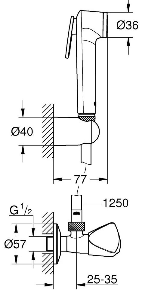Grohe Tempesta-F Trigger 30 Dus igienic cu suport, robinet cu ventil de colt, furtun 125 cm, crom